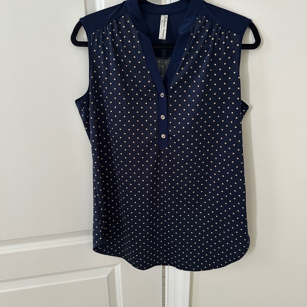 Navy Polka Dot Sleeveless Blouse